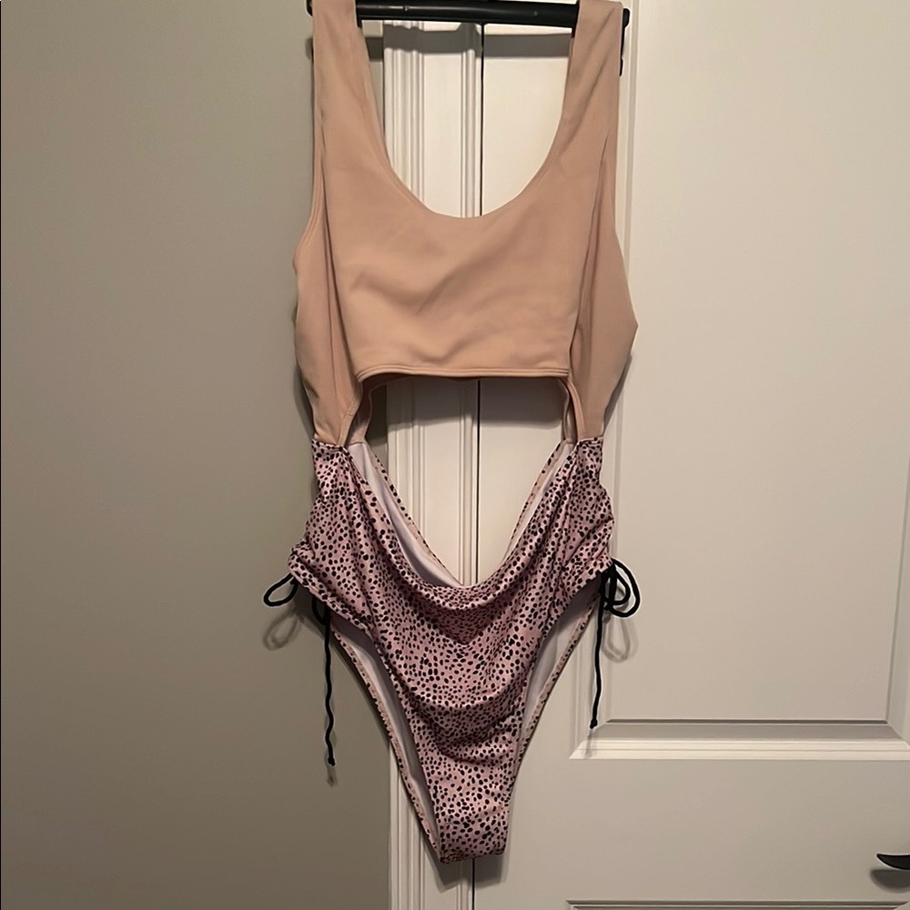 SHEIN Tan and Pink One Piece Swimsuit